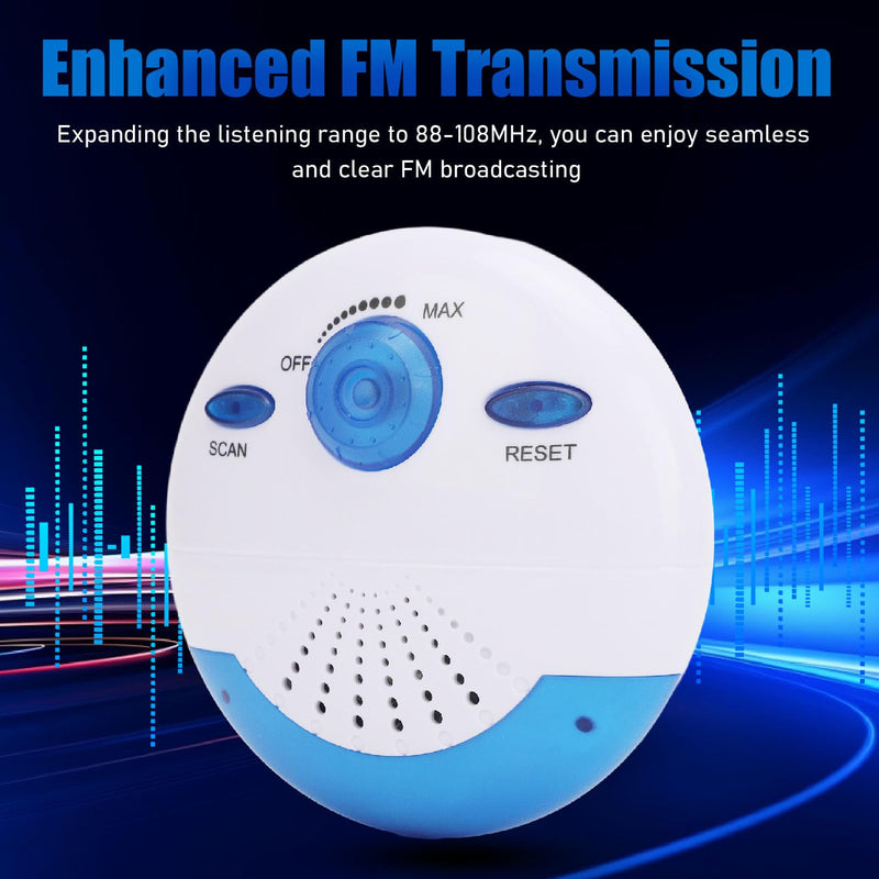 VGEBY Shower Radio, 360 Degrees Surround Sound Shower Radio Speaker IPX7 Waterproof Portable FM Radio with Top Handle for Bathroom Outdoor