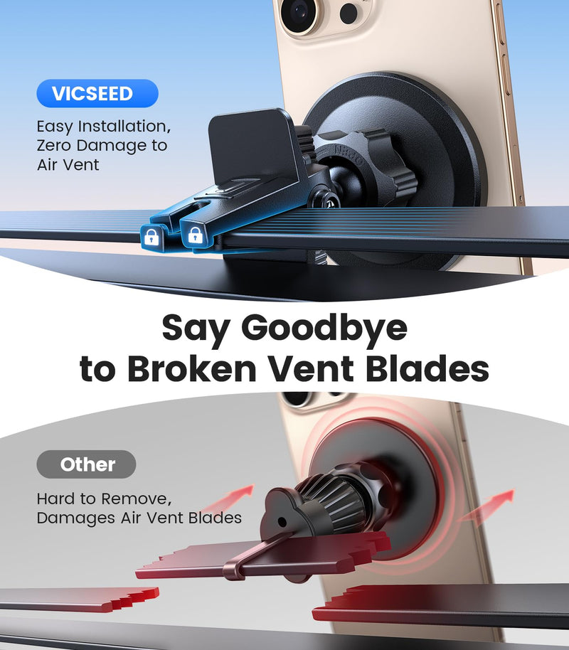 VICSEED for MagSafe Car Mount [Upgraded Strong Magnetic & Won't Break Vent] | Stable Travel Magnetic Phone Holder, 360° Adjustable, Hands Free for iPhone 17 16 15 14 13 12 Pro Max All Phones, Pink