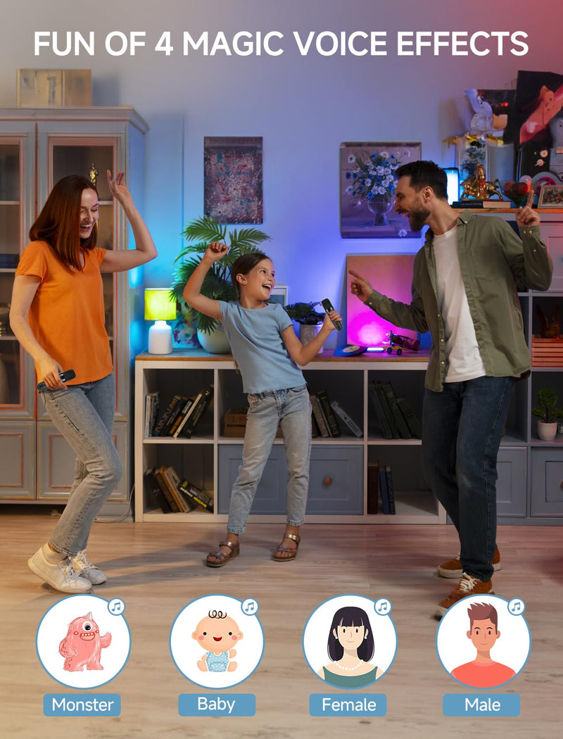 [AUSTRALIA] - Karaoke Machine for Kids and Adults, Mini Portable Bluetooth Speaker with 2 Wireless Microphones, Led Lights for TV, Kids Gifts for Girls Boys Family Party Birthday (Black) Rectangle Black 