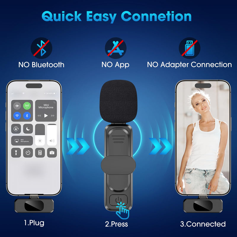 NICHOM Wireless Lavalier Microphone for iPhone iPad,MacBook,Mini Mic with Noise Reduction,Lightning Microphone for Video Vlog,TikTok,YouTube,Interviews,Live Streaming,2 Pack(for iPhone 14 and Below) Lightning