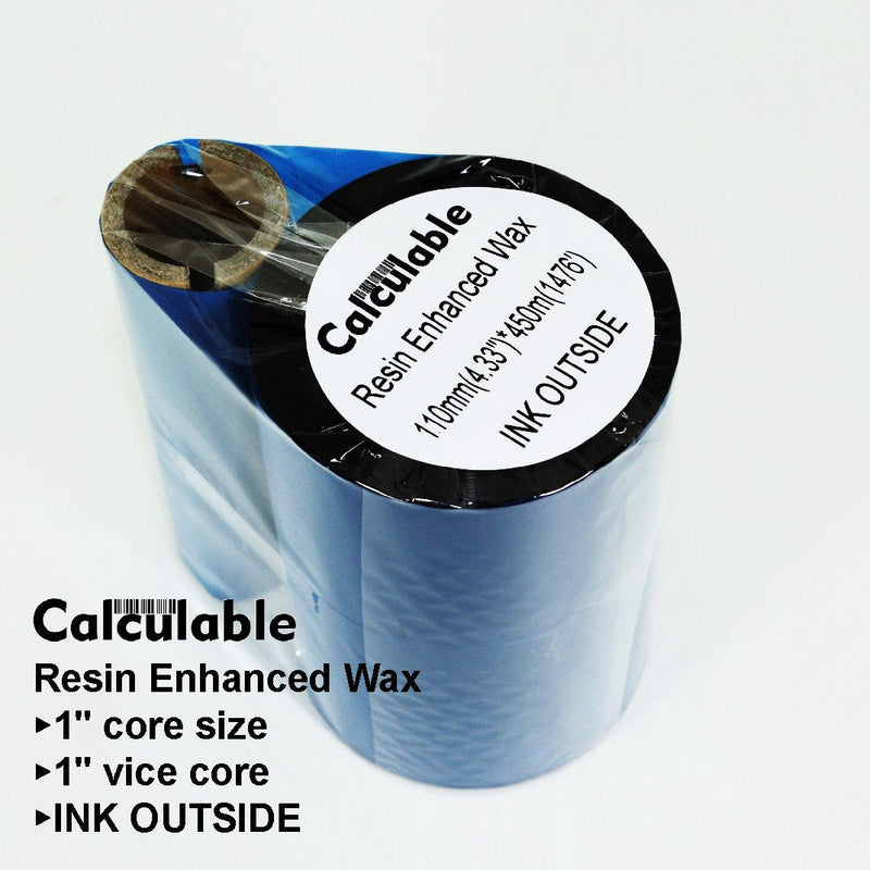 4.33" x1476' (110mmx450m) Thermal Transfer Ribbon Ink Outside Wax Ribbons Resin Enhanced Wax for Zebra GK420D SM4 ZT410 GC420t GK420t GX420t GX430t Tec Datamax Intermec Citizen Printer Resin Enhanced Wax 4.33"x1476'