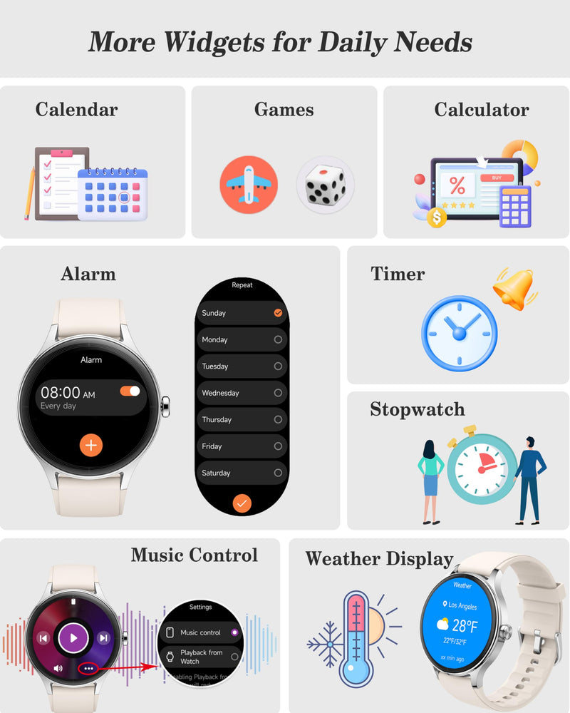 Smart Watch for Women, Ladies & Men, 1.27'' Fitness Watch [41mm case] with Call Receive/Dial, Heart Rate/Stress/Sleep Monitor, AI Voice, IP68 Waterproof Smartwatch with Calendar, Calculator, Games Ivory