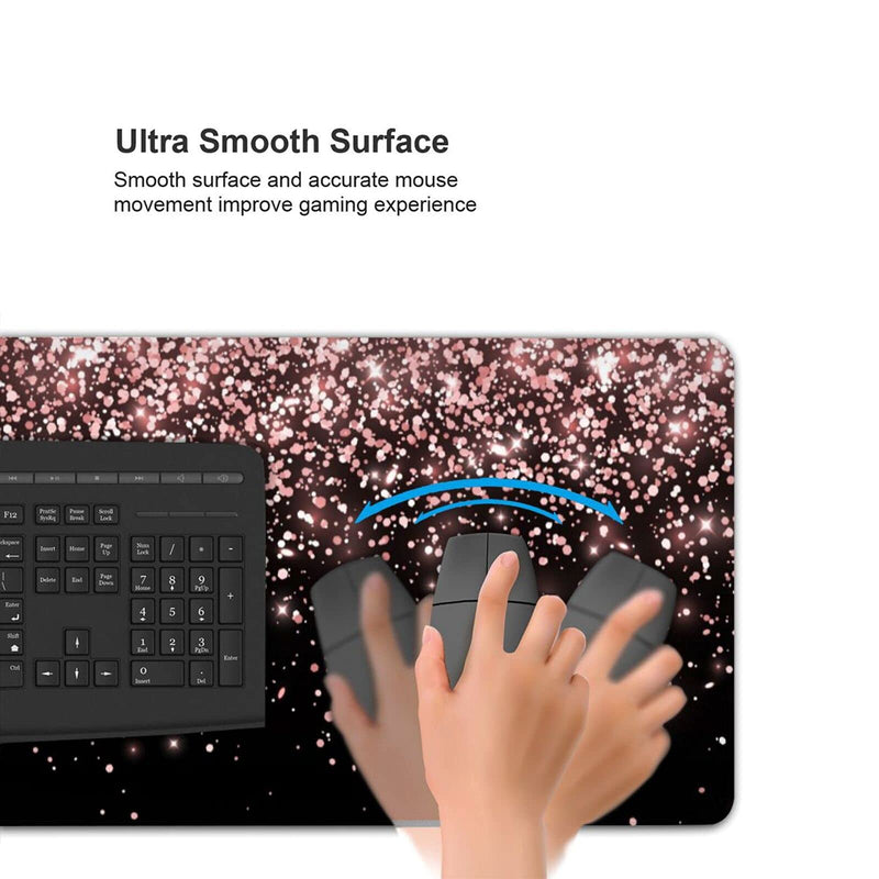 Rose Gold Glitter Black Gaming Mouse Pad Large XL Long Extended Pads Big Mousepad Keyboard Mouse Mat Desk Pad Home Office Decor Accessories for Computer Pc Laptop Rose Gold Glitter Black