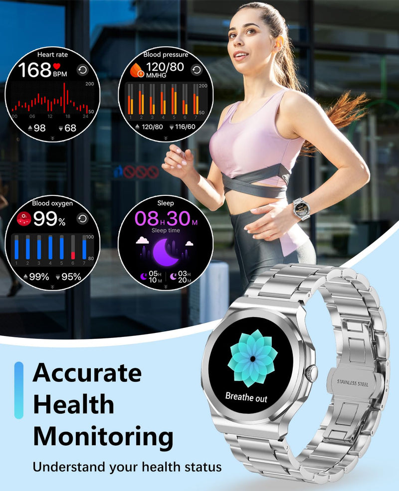 Smart Watch for Men Women Fitness Tracker 1.27" HD Touch Screen Bluetooth Call Android/iOS Compatible 24/7 Heart Rate/Sleep Monitor IP67 Waterproof Fitness Tracker (Steel Silver RT-50) Steel Silver RT-50