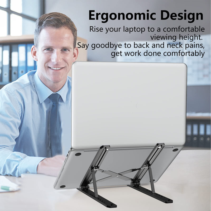 Laptop Stand for Desk, Adjustable Laptop Riser ABS+Silicone Foldable Portable Laptop Holder, Ventilated Cooling Notebook Stand for 10-15.6” Laptops,Tablet-Black Black