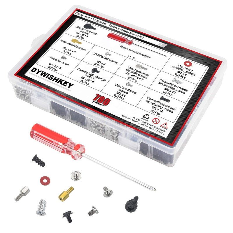 780PCS Computer Screw Kit, DYWISHKEY Computer Screw Standoffs Set Kit for Hard Drive Computer Case Motherboard Fan Power Graphics with a Screwdriver