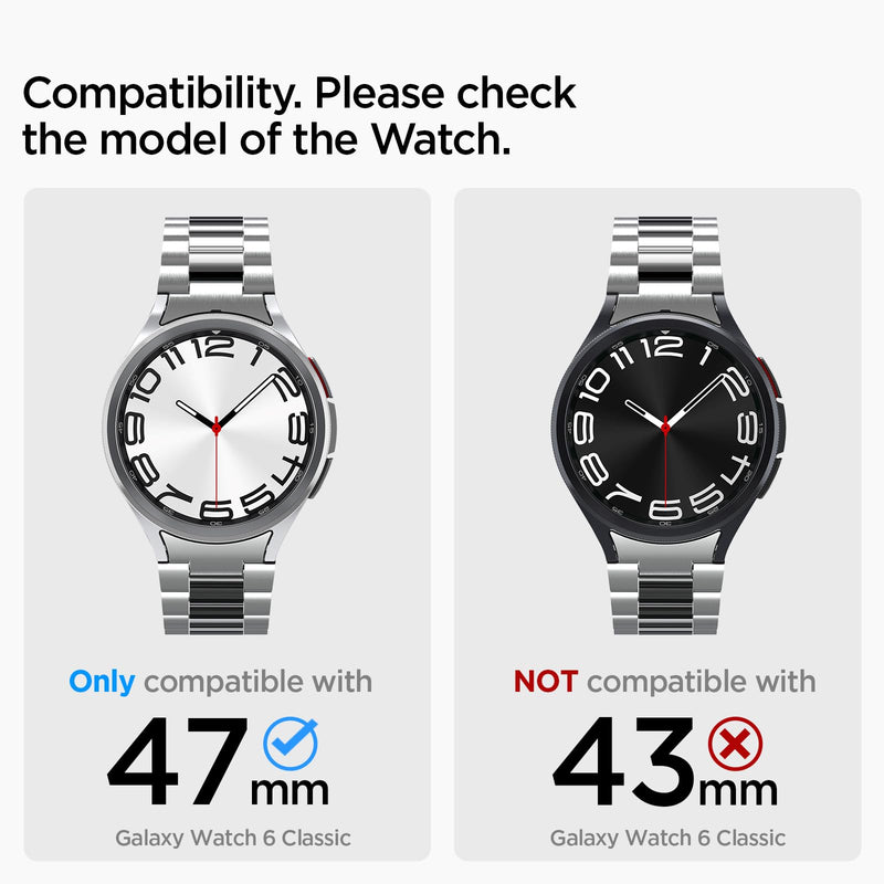 Spigen Modern Fit 316L for Samsung Galaxy Watch 6 Classic 47mm Band (2023) | Premium Business Wristband Metal Stainless Steel Adjustable Replacement Men Women Strap Silver