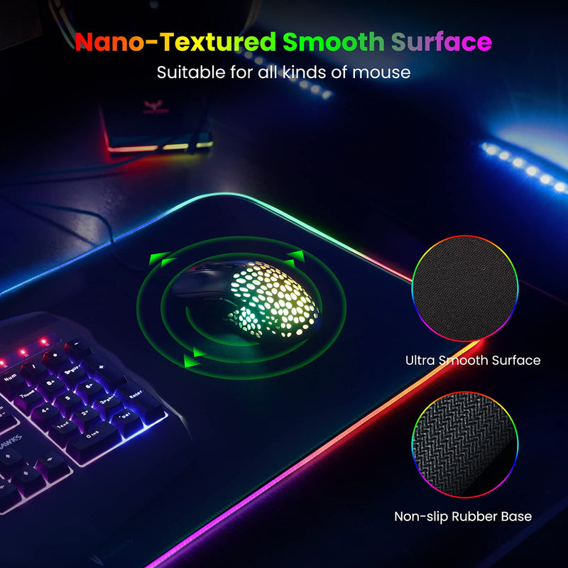 Blade Hawks RGB Gaming Mouse Pad, Extra Large Extended Soft LED Mouse Pad, Anti-Slip Rubber Base, Computer Keyboard Mousepad Mat (31.5 x 12 Inch) Black