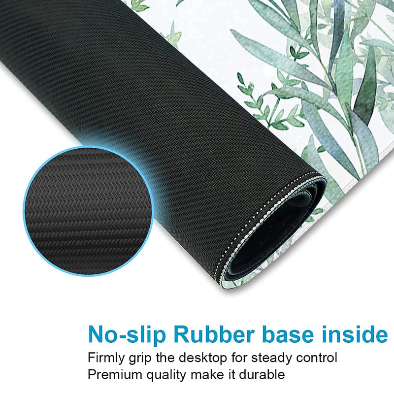 Extended Gaming Mouse Pad (35.4x15.7 inch 3mm Thick), iDonzon Soft Cute Extra Large XXL Waterproof Thicken Desk Mouse Keyboard Mat with Non-Slip Rubber Base & Stitched Edges, Green Plants