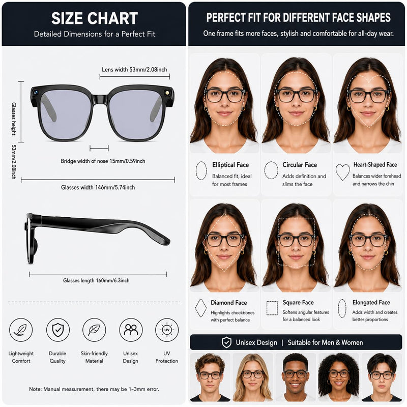 AI Smart Glasses with Camera,800W Camera Glasses for Men and Women,Recording Glasses with Cameras,Replaceable Lenses/Real-Time Translation/Voice Control,Music Playback for Travel/Outdoor/Business Photochromic Lens