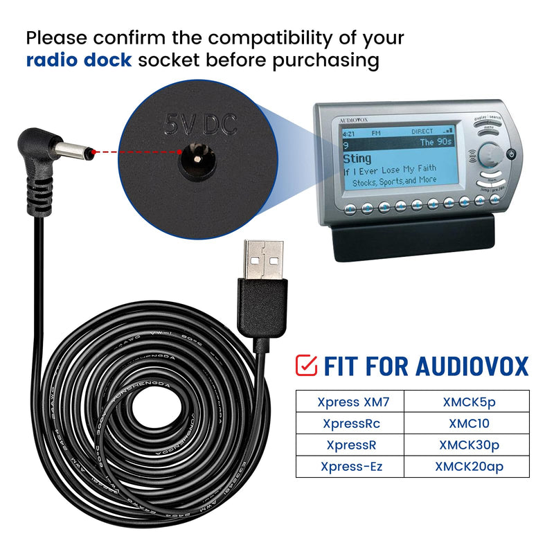 5V USB Power Cord Cable, 5ft Car Charger Connector for Sirius XM Radio Dock for Delphi Myfi Xpress Audiovox XMCK Pioneer Inno Gex XMP3i Airware Samsung Nexus Helix Stratus Sportster Starmate