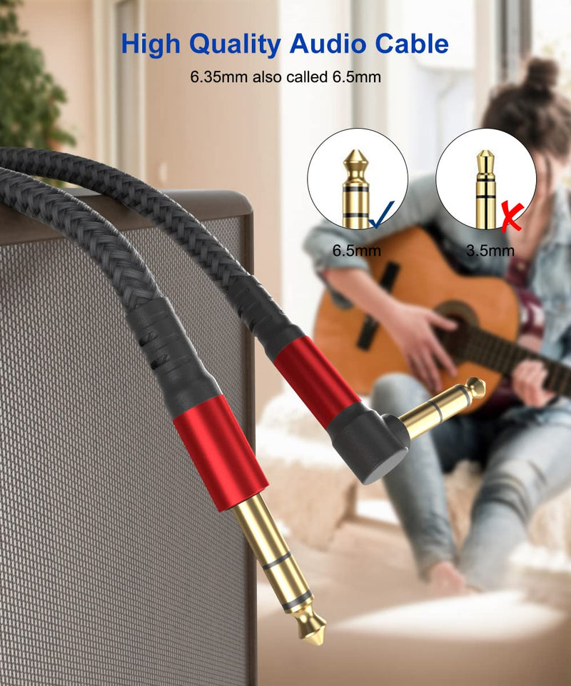 1/4 Inch Cable TRS Guitar Cable 10 ft 2-Pack, Instrument Cable Guitar AMP Cord Straight to Right Angle 6.35mm Male to Male Stereo Audio Cable for Electric Guitar, Bass, Amplifier, etc. 10 feet