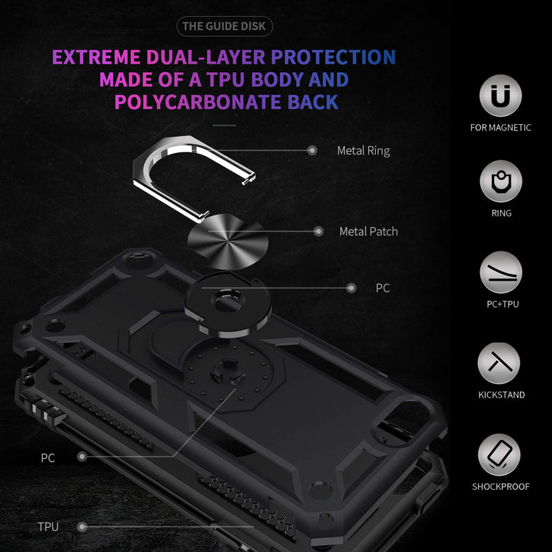 ULAK Compatible with iPod Touch 7 Case/iPod Touch 6 Case with 2 HD Screen Protectors, Hybrid Rugged Shockproof Cover with Built-in Kickstand for iPod Touch 7th/6th/5th Generation (Black) Black