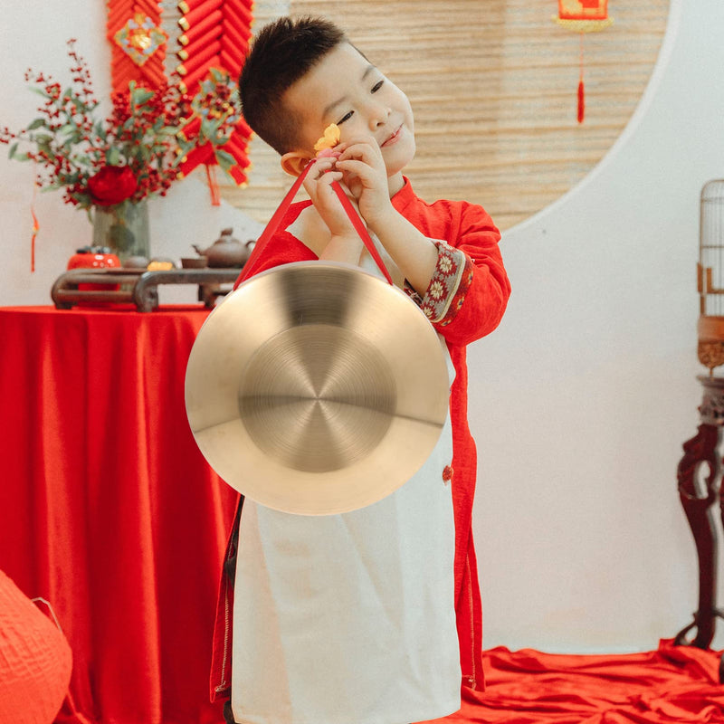 Vaguelly 12.6 Inch Copper Gong Set Traditional Chinese Percussion Instrument with Wooden Hammer and Hanging String for Music Performance 32X32cm