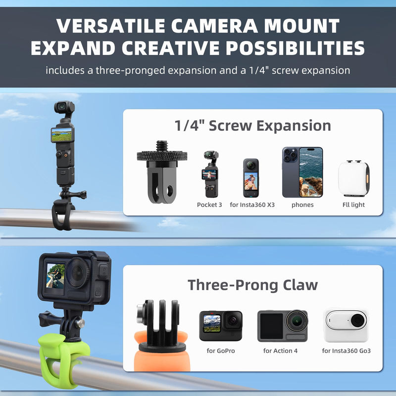 Pocket 3 Car Bike Mount Strap Flexible Wrap Band Motorcycle Handlebar Fence Holder Accessories for Insta360 X4 X3 Ace Pro Go 3 3S, for GoPro Max Mini Hero, Osmo Pocket 3 2 Action Camera Black