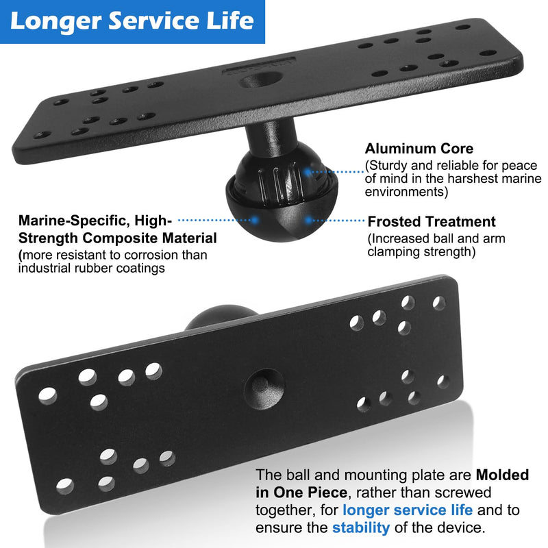 Cast Aluminum C Size 1.5" Short Arm Fish Finder Mount | Universal marine electronic plate with 38mm C size ball. Compatible with Garmin Lowrance and Humminbird