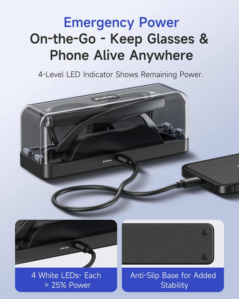 Magnetic Charging Case for Ray-Ban Meta Gen 1 & 2, 3000mAh Power Bank | Fits Gen 1 & 2 Wayfarer, Headliner, Skyler | Gen 2 Blayzer/Scriber Optics | Oakley Meta HSTN | Up to 10 Recharges for Travel