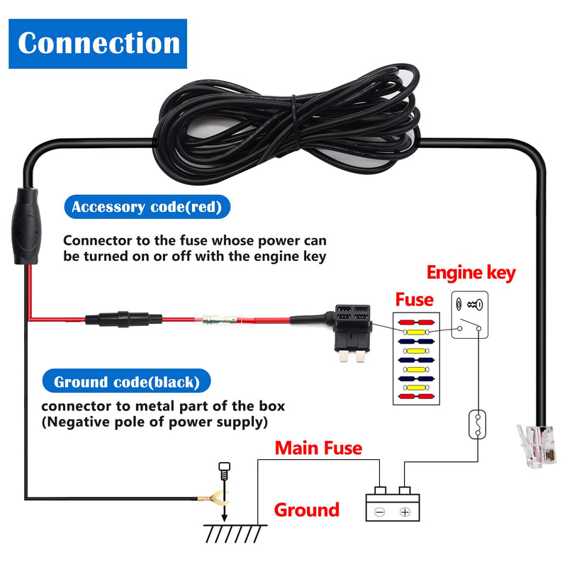 13FT RJ11 Style Radar Detector Hardwire Kit,Quick Connection Plug and Play Cord Cable Set,Include Fuse M1-Q-014