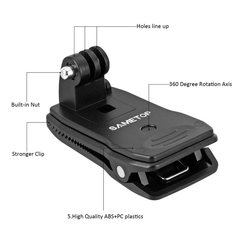 Sametop Backpack Strap Mount Quick Clip Mount Compatible with Gopro Hero 12, 11, 10, 9, 8, 7, 6, 5, 4, Session, 3+, 3, 2, 1, Hero (2018), Fusion, Max, DJI Osmo, Xiaomi Yi Action Cameras