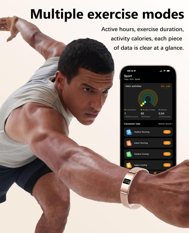 Ultrathin 5mm Smart Bracelet for Men Women Fitness Tracker with Heart Rate Blood Oxygen Sleep Monitor Multi Sport Modes Smart Watch Compatible with iOS Android (Rose Gold Mesh Belt B8) Rose Gold Mesh Belt B8