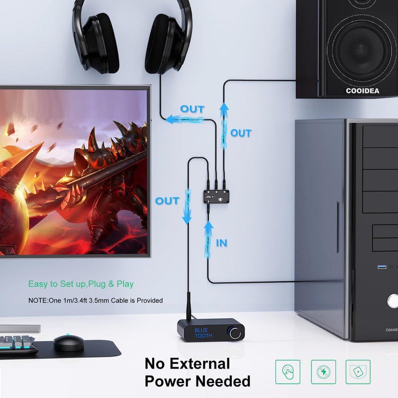 COOIDEA 3.5mm Stereo Audio Switcher Support 1 in 3 Out or 3 in 1 Out with 3.5mm Audio Cable, 3 Ports AUX Audio Speaker Selector for PC Phone Laptop Headphone