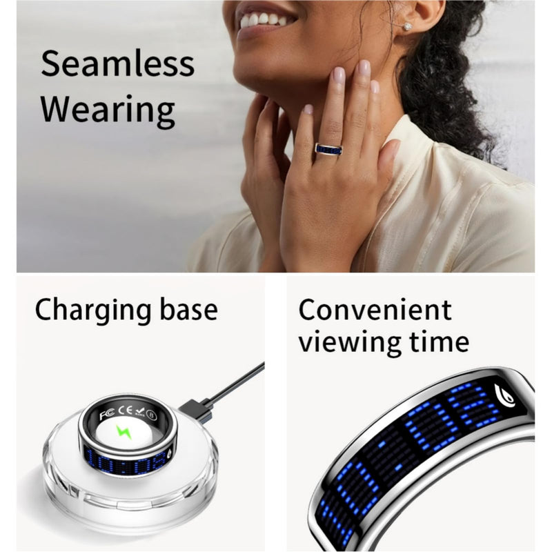 Yihou Smart Ring with Display Heart Rate Monitor Sleep Tracking Step Counter Call Number Display Multi-Sport Modes Gesture Control IP68 Waterproof Fitness Ring Health Tracking Ring for Men Women Silver #8(2.25 inch)