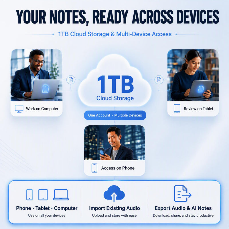 AI Voice Recorder with Transcribe & Summarize for Calls, Meetings & Study | AI Note Taker for Professionals & Teams, 100+ Languages, 360° Magnetic Phone Stand, 1TB Cloud Multi-Device Sync Space Gray
