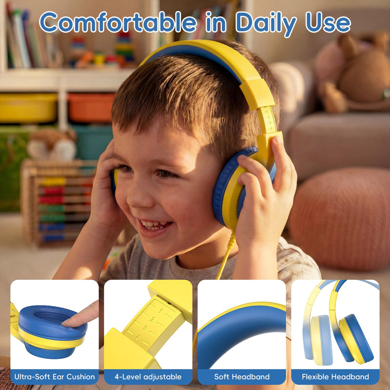 Candy Bila 2 Pack USB C Kids Headphones for School,Wired Over-Ear | 85dB Volume Limited, HD Stereo Sound, Adjustable Fit, Foldable Design for Travel, iPad, Tablets, Light Pink+Yellow