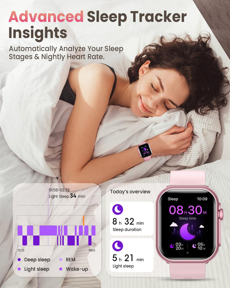 Smart Watch for Women Men Fitness: 1.85" Smart Watch with 30 Days+ Battery Life Make/Recive Call Heart Rate SpO2 Sleep Monitor 120+ Sport IP68 Waterproof Fitness Tracker Watch for iPhone Android Pink