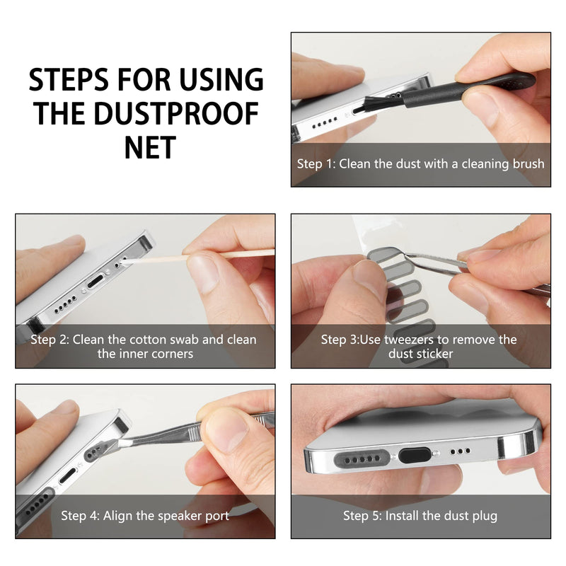 AFARER iPhone Dust Plug, Lightning Port Plug Protector Phone Speaker Dustproof Mesh Stickers, with Cleaner Tools, Anti Dust Plugs for iPhone 14/13/12/11 Pro Max Compatible with iPhone and AirPod Lightning -iPhone