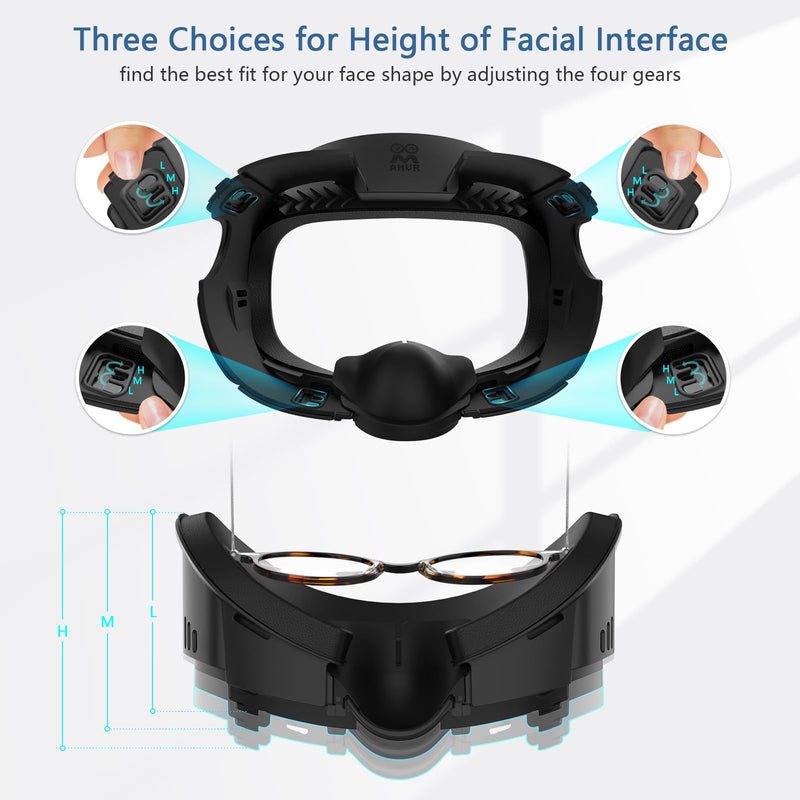 AMVR Face Cover Pad Facial Interface Compatible with Meta/Oculus Quest 3 Accessories,with Soft PU Face Cushion Pad Replacement for Quest 3 and Breathable Ice Silk Cotton(Not for Official Charger Dock) Facial Interface with Ice Silk and PU Pad