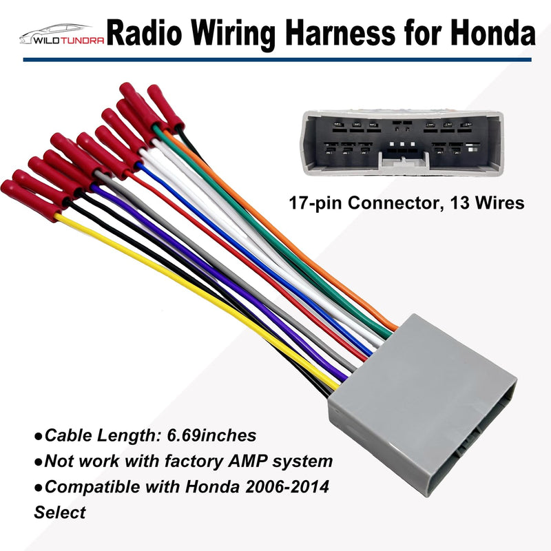 [AUSTRALIA] - Aftermarket Radio Wiring Harness for Honda 2006-2014 Select, Car Stereo Wiring Harness with Antenna Adapter for Civic 06-11, CR-V 07-11 Odyssey Insight Acura RDX MDX 17Pin Radio Wire for Car Stereo 