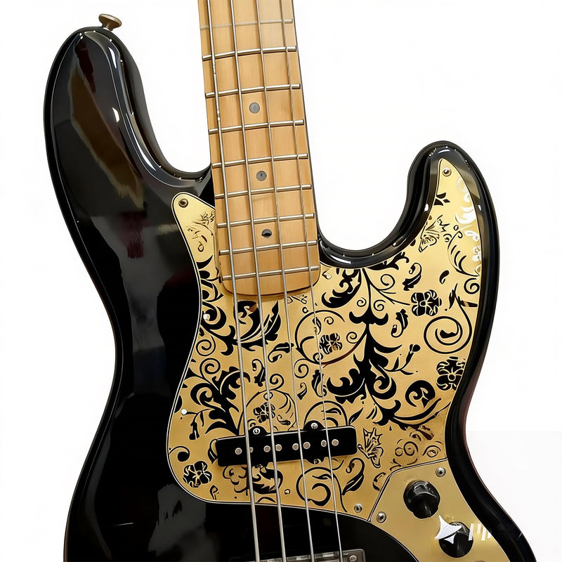 [AUSTRALIA] - Stainless Steel J Bass Pick Guard Scratch Plate 10 Hole Engraved Metal Bass Pickguard with Mounting Screws Compatible with USA/Mexican Standard FD Jazz 4-String Bass Parts(Gold) Gold 