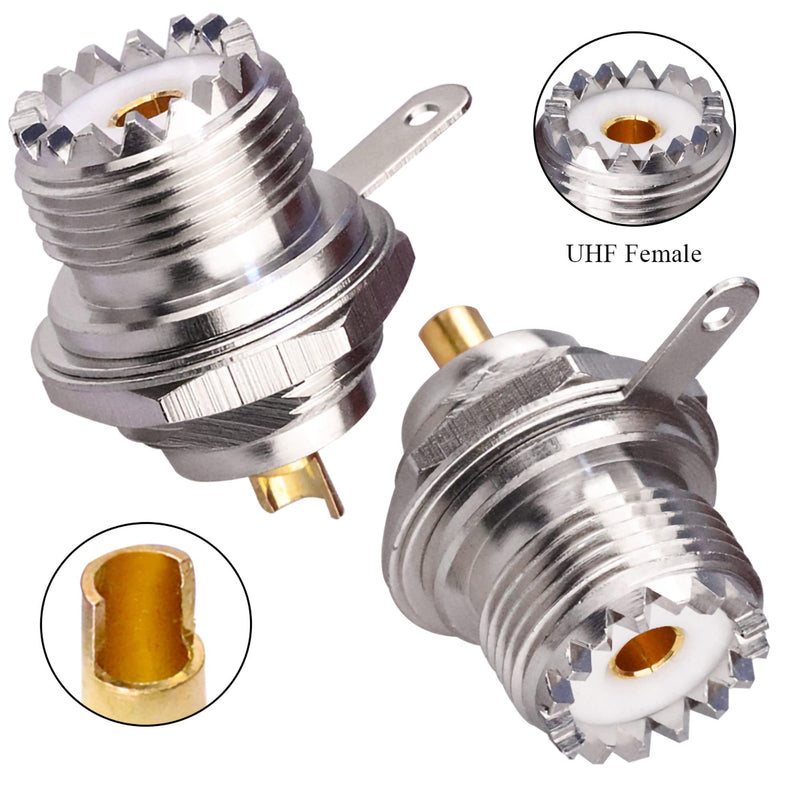 2PCS UHF SO239 Bulkhead Female Coax Connector, PL259 Panel Chassis Mount Flange Solder Cup Coaxial Connector Coax Antenna Adapter for Coaxial Cable, CCTV, WiFi Radios UHF Female Cup