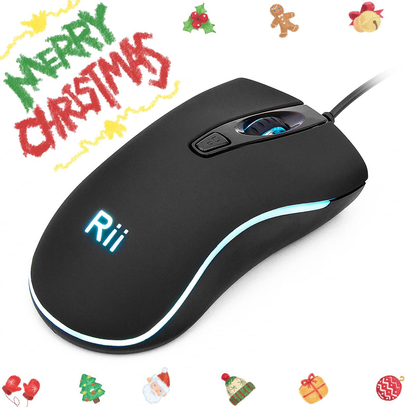 Wired Mouse,Rii Computer Mouse with Blue Backlit,USB Mouse with 1600 DPI Levels,Comfortable Grip Ergonomic Optical ,USB Wired Mice Support Windows PC, Laptop,Desktop,Notebook,Chromebook (2PACK) 2PACK