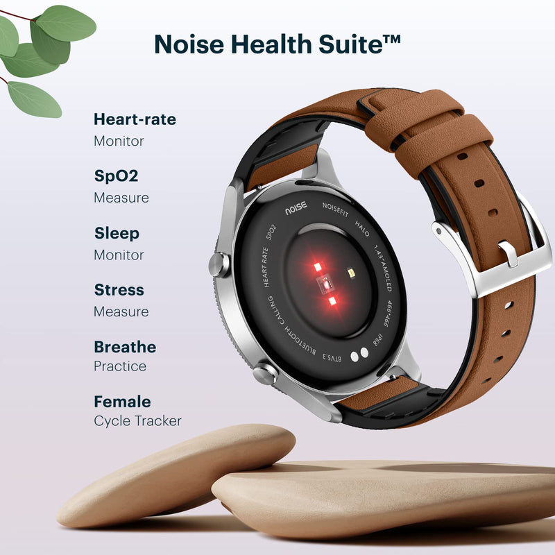 Noise Halo Premium Metallic Smartwatch, 1.43" AMOLED Display, 7 Day Battery, BT Calling (Make/Answer), Dust & Water Resistant, 100+ Sport Modes, NoiseFit App Supprt, 1 Year Warranty Vintage Brown