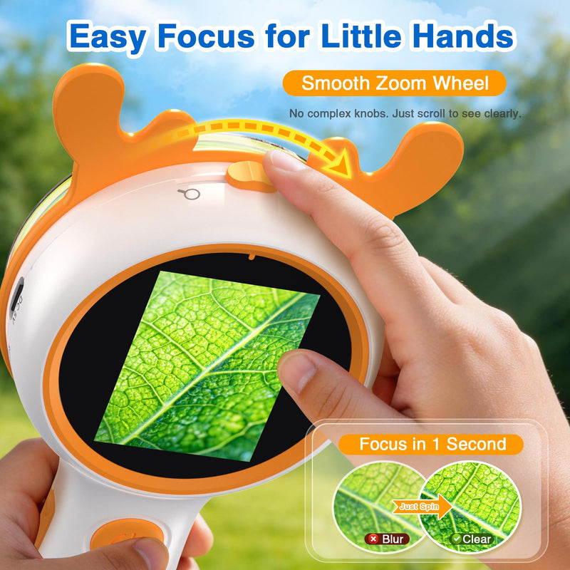 [AUSTRALIA] - Kids Microscope Orange Deer - Digital Handheld STEM Kit & 1080P Camera (600x Zoom) - Portable Science Toy for Outdoor Camping & Backyard Fun - Gift for Boys & Girls Age 5-12 
