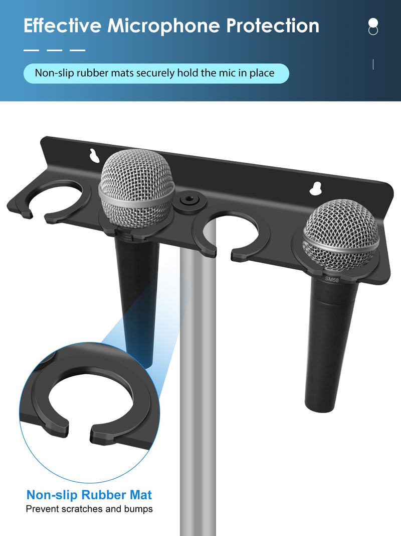 [AUSTRALIA] - Multi Microphone Holder (Aluminum) for Handheld Dynamic, Wired and Wireless Mics, Multiple Mic Organizer for Mic Stand, Rubber Padding/Wall Mounted or Mounted to 5/8"-27 or 3/8"-16 Threaded Stands Up to 4 Mics 