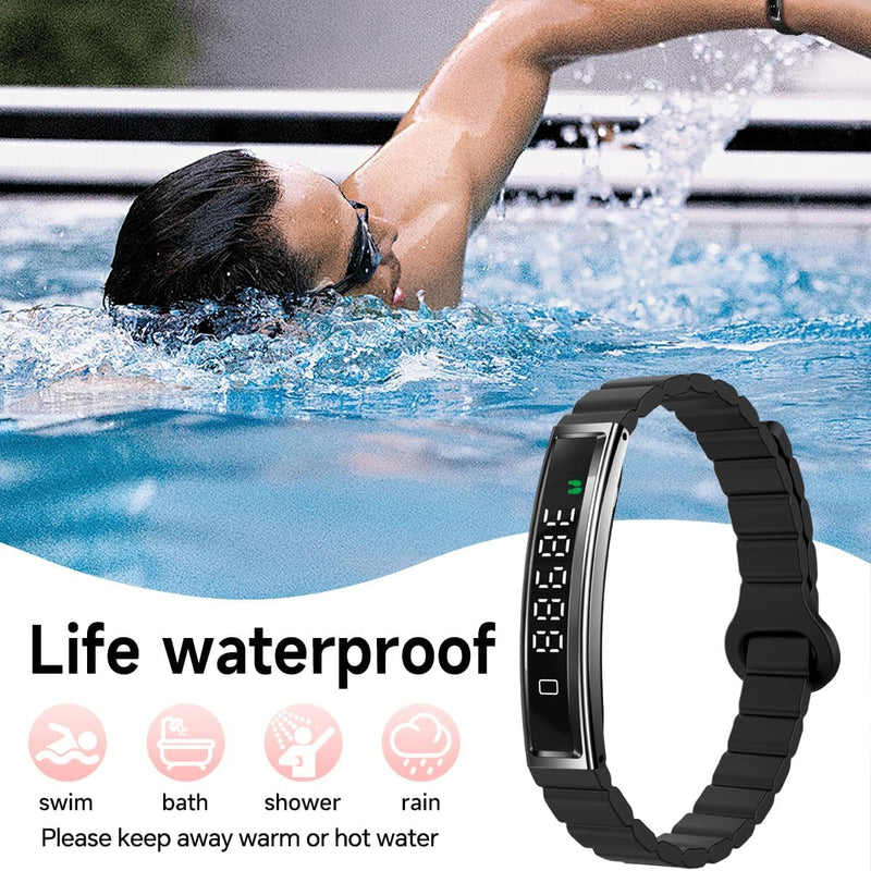 Smart Bracelet Fitness Tracker Heart Rate Monitor Sleep Activity Tracker Step Counter Calories Pedometer Waterproof Slim Thin Health Band for Women Ladies Men, Free App, 2 Bands Black