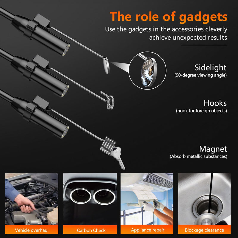 Qimic Endoscope Camera with Light, 1080P HD Tube Camera with 8 LEDs, 2.4 Inch IPS IP67 Screen, Inspection Camera, Live Picture with 2 x Zoom, Semi-Rigid Cable, 16.4 ft, 2000 mAh Battery 5m/16.4ft