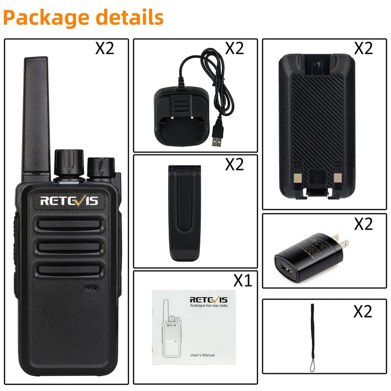 Retevis RT68 Walkie Talkies Rechargeable,Portable FRS Two-Way Radios for Adults,Heavy Duty 2 Way Radios Long Range,USB Charging Base,License Free Walkie Talkie for Road Trip Gifts Camping (2 Pack) without display
