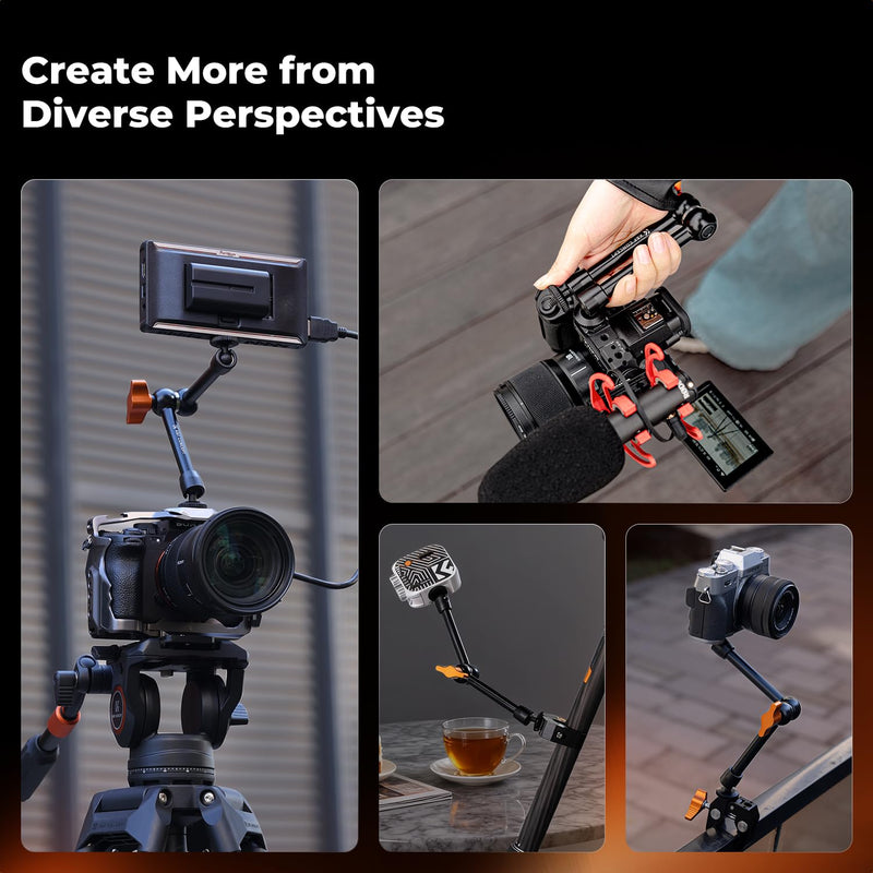 [AUSTRALIA] - K&F CONCEPT 9.8" Magic Arm Clamp Kit with 1/4" & 3/8" Thread Screw 360° Ball Heads Articulating Magic Arm Camera Mount for Monitor, Flash, LED Light, Microphone, Camera Cage, Action Camera 9.8" with Clamp 