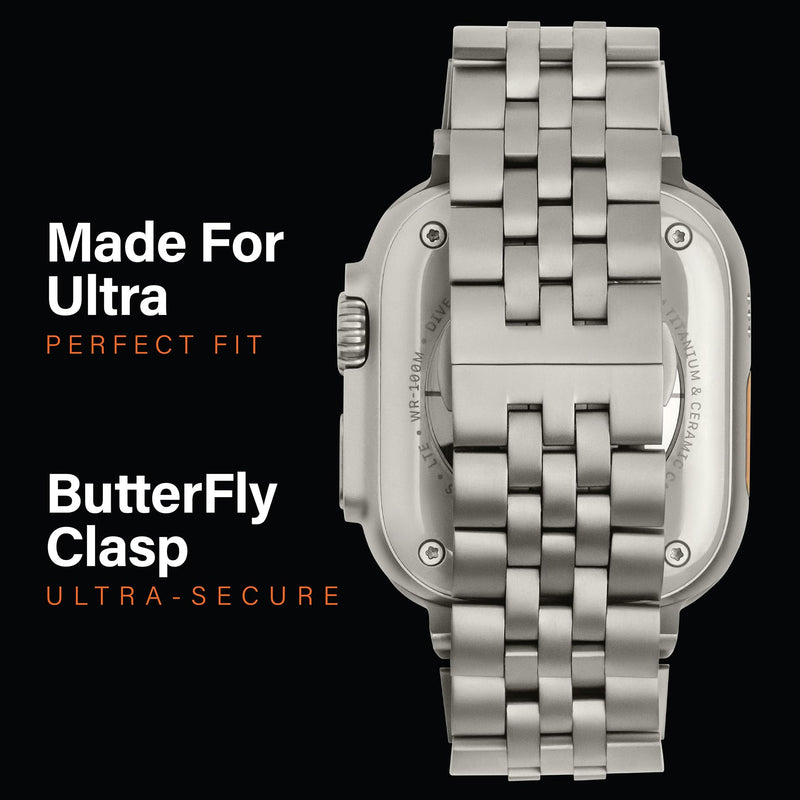 KORDIZ Titanium T03 Band for Apple Watch ULTRA 3 / ULTRA 2 / ULTRA (49mm) — Refined Iconic Design, Lightweight Grade 2 Titanium with Butterfly Clasp — Premium Luxury Bracelet for Men Natural Titanium