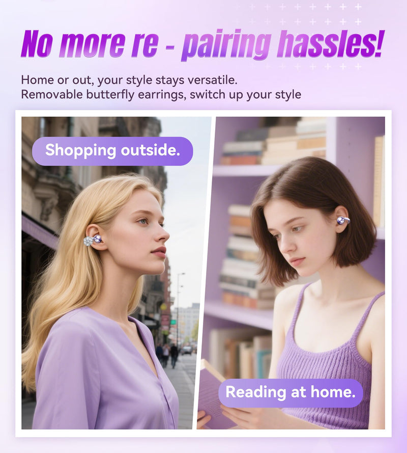 King Lucky Clip on EarbudsKing Lucky Clip-on Earbuds Jewelry Wireless Bluetooth 5.4 with Detachable Flower Earrings