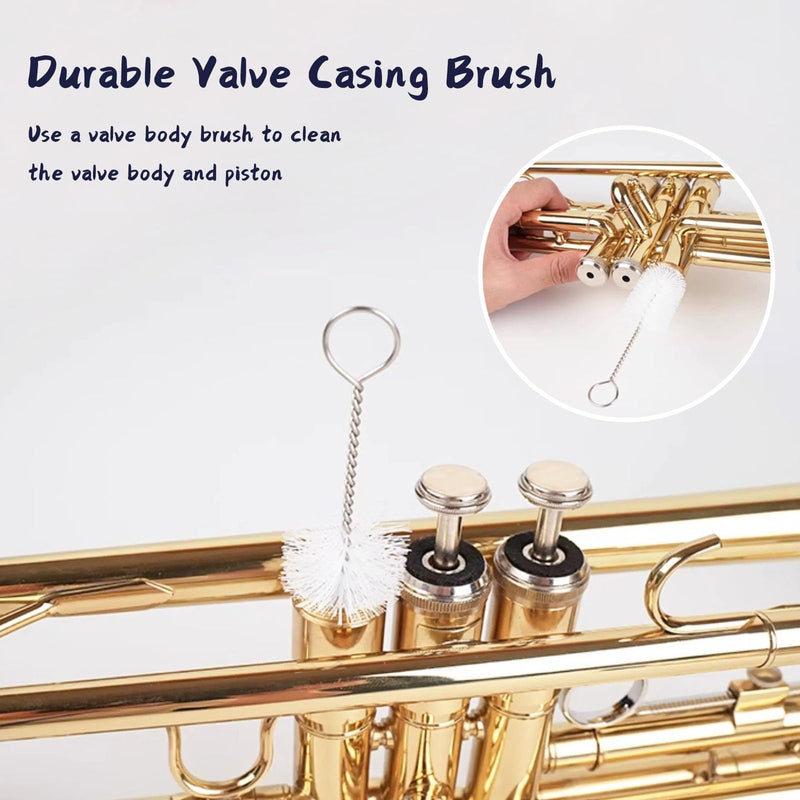 Trumpet Cleaning Kit, Clean and Care Horn, Trumpet Valve Oil Kit with Valve Oil, Slide Grease, Cork Grease, Cleaning Cloth, Mouthpiece/Valve/Bore Brushes, Polishing Cloth