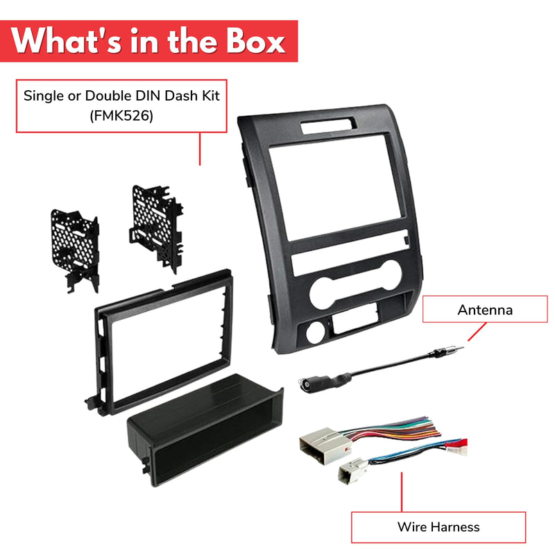 American International Ford F-150 (2009-2014) Double DIN or Single ISO with Pocket Radio Installation Dash Kit, Retains SWC & Factory Amplifier, Car Audio Wire Harness & Antenna Adapter Included Black