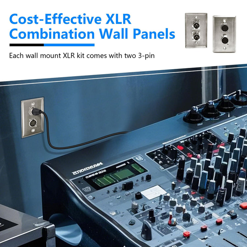 Dual XLR Plugs and Plates Audio Speakers Dual XLR Female Connectors Stainless Steel Wall Plate (2pack) Silver Dual XLR Female Plate(V)
