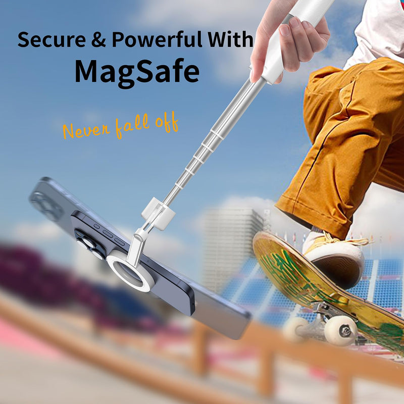 Magnetic Selfie Stick Tripod with Remote,54" Phone Tripod Compatible with MagSafe,Fit for iPhone 12/13/14/15 Series,Magsafe Case and Other Phones with Metal Ring Dark White