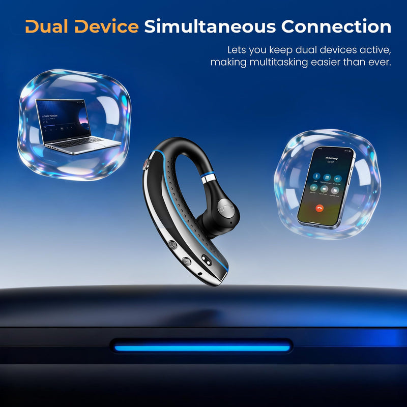 [AUSTRALIA] - Bluetooth Headset, Bluetooth Earpiece with Noise Canceling Microphone, 0.53oz Ultralight V5.3 Wireless Headset with Charging Case Mute Button 56H Playtime Multi point for Work Cell Phone Driver Office Black 
