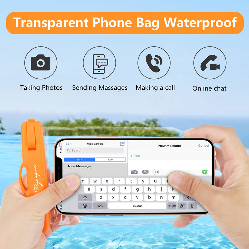 Waterproof Phone Pouch Bag - 7.5in Water Proof Cell Phone Case for Beach Travel Must Haves, Waterproof Phone Holder with Lanyard for iPhone 15 Pro Max Galaxy S23 Pixel 7a, Cruise Essentials Regular [7.5-inch] [Orange + Navy] Waterproof Phone Pouch